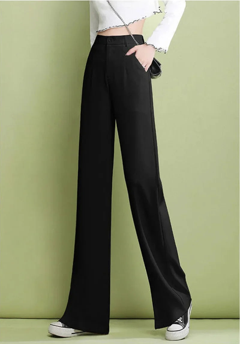 Elegant Trousers for Women Dress Pants Fashion Casual White Fluid Long Summer Woman Suit Pants 2025 Straight Hot Wide Leg Loose