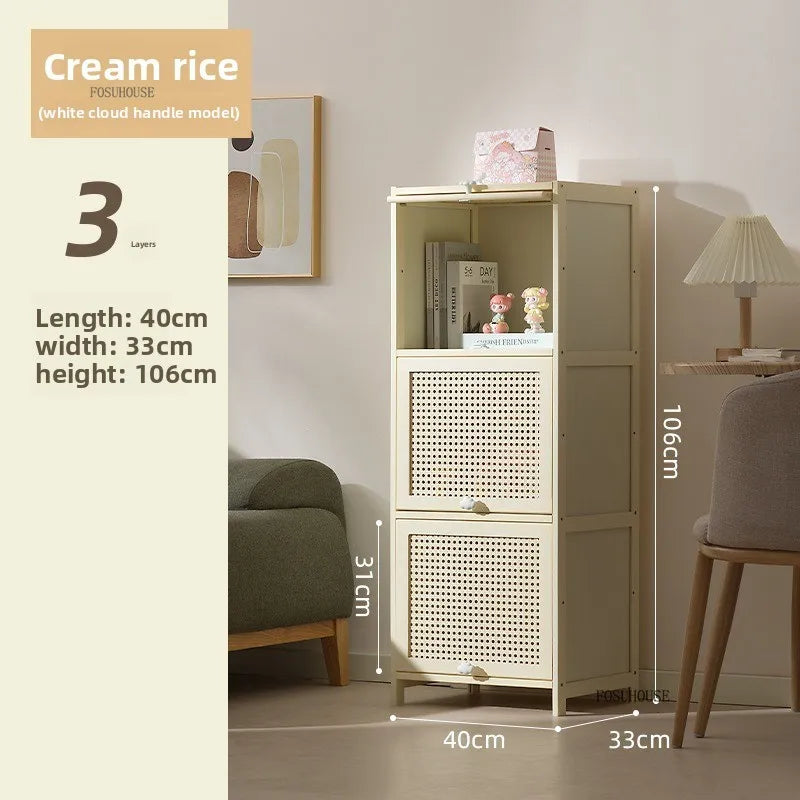 Cream Style Living Room Cabinets Household Bookcase with Door Storage Cabinet Floor Rack Wall Storage Cabinet Home Furniture