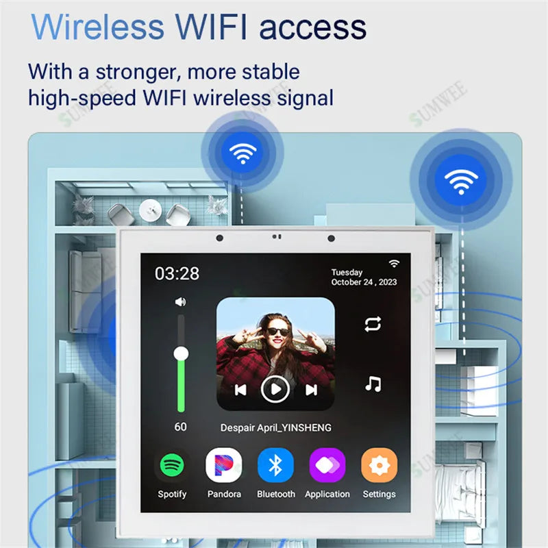 Home Smart Audio Android 11 WIFI System TUYA Control panel Bluetooths wall Amplifier ceiling speakers ALEXA Voice music player