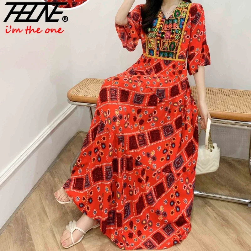 Indian Dress for Women Summer Embroidery Chic Elegant Party Dresses Clothes Vintage Long Maxi Prom Bohemian Beach Robe Vestidos -50% off.
