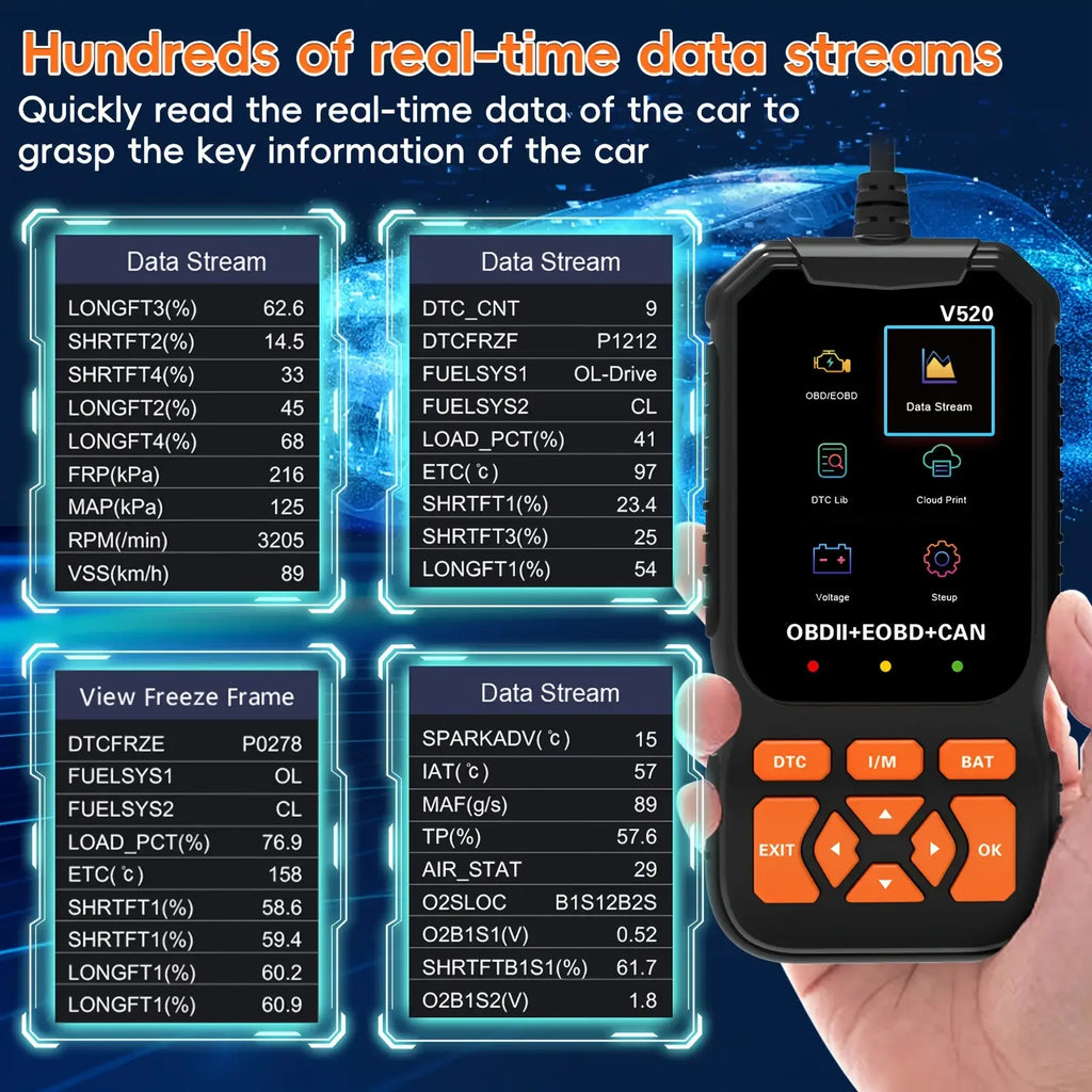 Multilingual automotive OBD2 scanner code reader, professional V520 diagnostic tool, real-time data OBD2 fault detector