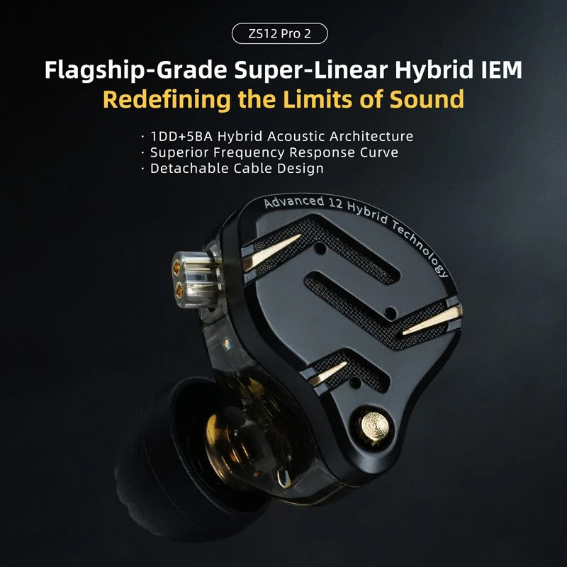 KZ ZS12 PRO 2 1DD+5BA  Flagship-Grade Super Linear Hybrid Wired Headphones 3.5mm/typec Detachable Cable HIFI Gaming Headest