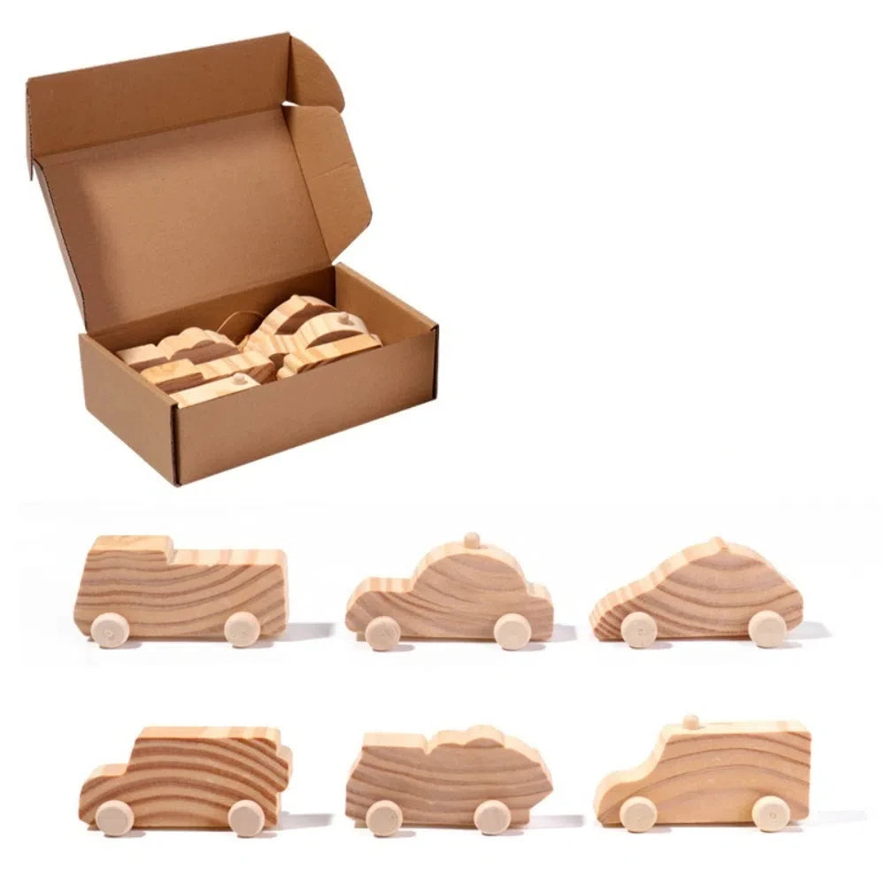 6PCS/SET Wooden Material DIY Painting Cars Hand-crafted Educational Hand-made Toys Lightweight Painting Surface Graffiti Car