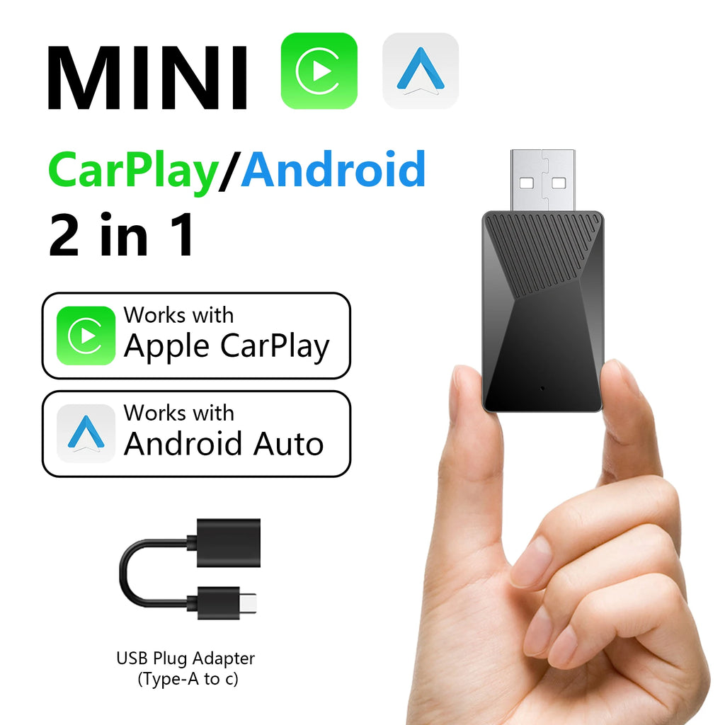 Wired To Wireless Carplay Android Auto 2in1 Wireless Adapter for OEM Car Stereo with USB Plug and Play Work on Bluetooth 5GWIFI
