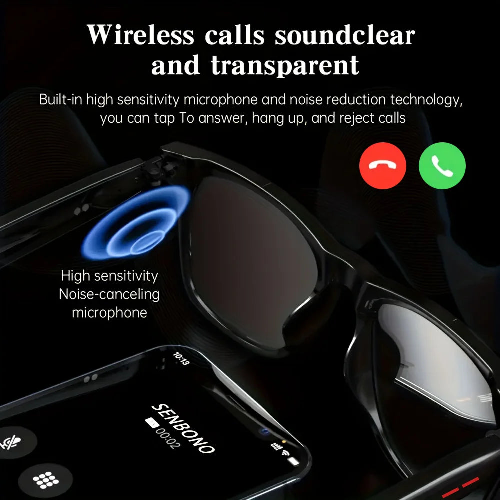 LAXASFIT New Camera Smart Music Women Men Sports Sunglasses Headphones Wireless BT Talk Headset HIFI Audio Bluetooth Glasses