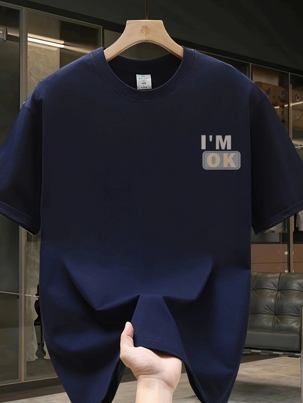 Men's summer 100 cotton fashionable casual sports loose fashion I'm OK letter printed round neck short sleeved T-shirt top