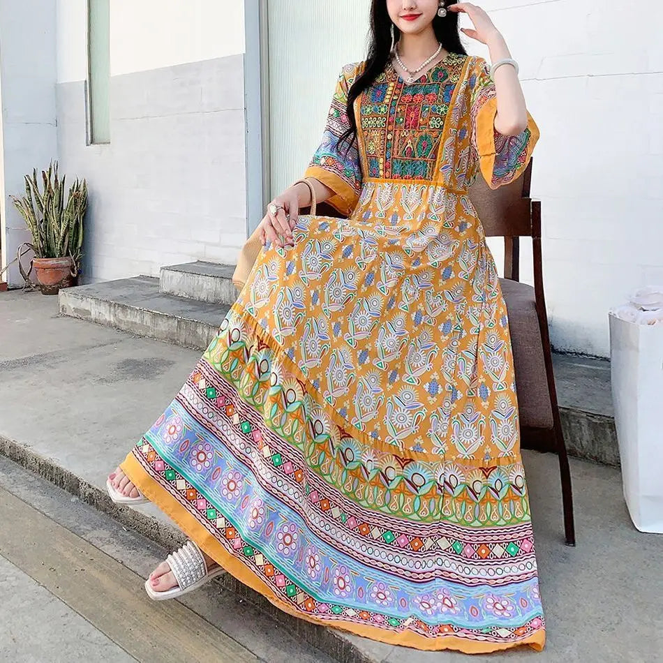 Indian Dress for Women Summer Embroidery Chic Elegant Party Dresses Clothes Vintage Long Maxi Prom Bohemian Beach Robe Vestidos -50% off.