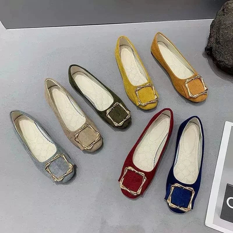 Sorbern Comfortable Flat Women Shoes Slip On Buckle Square Toes Ladies Shoes Custom Colors Size 34-48