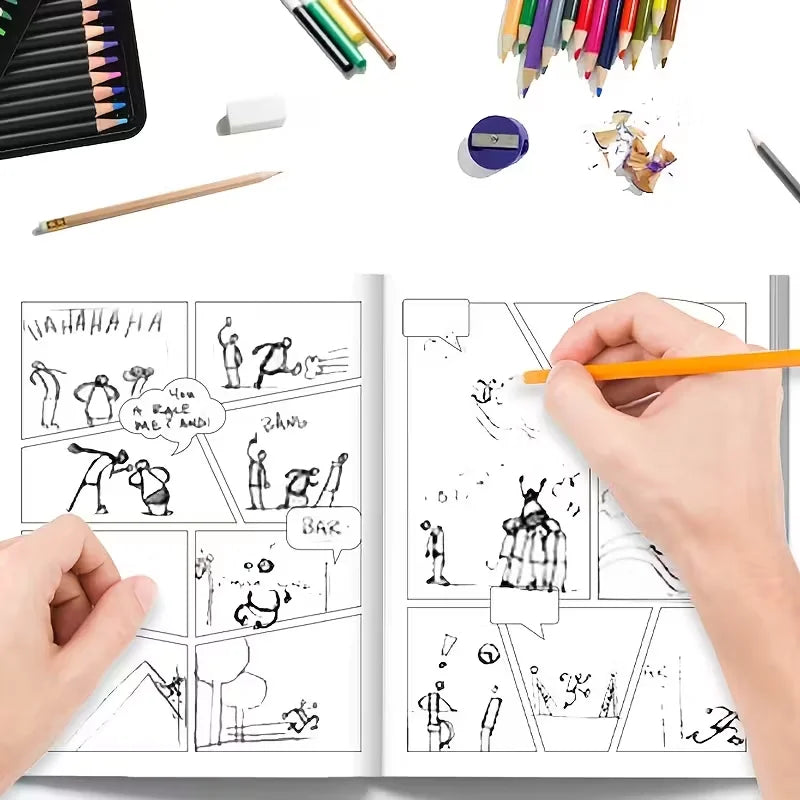 100-Page Blank Comic Book Template for Artists & Writers - Vibrant Cartoon Design with "Create Your Own Comic Book" Text