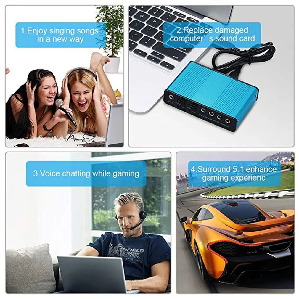External USB Sound Card 6 Channel 5.1Surround Adapter Audio Card USB 2.0 Optical S/PDIF Sound Card Adapter for PC Laptop Desktop