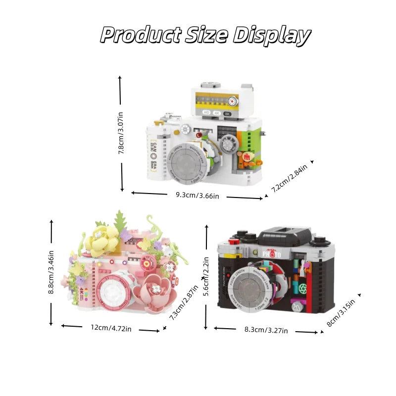 Retro camera building block toy, highly realistic and cool, fun to assemble, relaxing for life, gift collectible (with box)