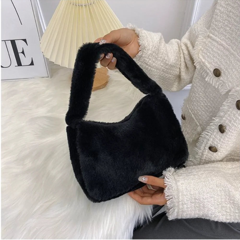 Women'S Winter Shoulder Bag Fashion Soft Plush Solid Color Zebra Leopard Pattern Underarm Bag Korean Ladies Handbags New 2025 - Free Items Weekend.