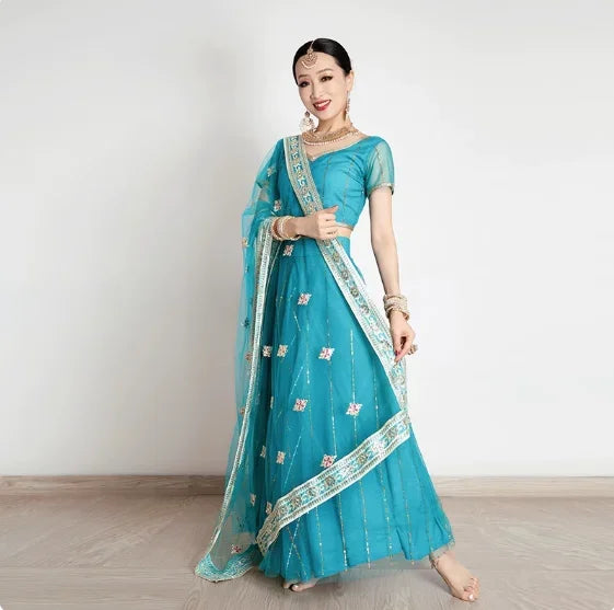 Indian Women's Dance Costume Sari Top Big Skirt