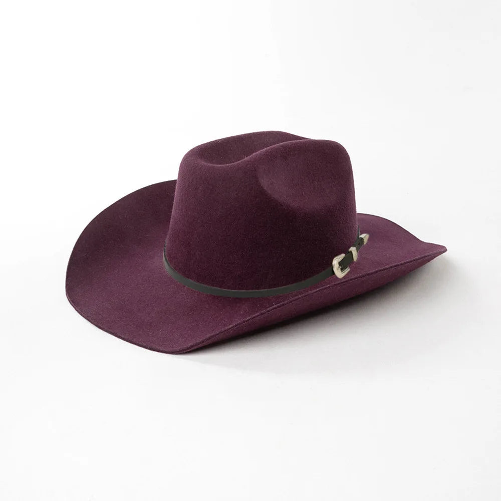 USPOP Vintage Wide Brim Wool Cowboy Hat for Men UnIsex Western Outback Fedora with Buckle Band Adjustable Size S-XL