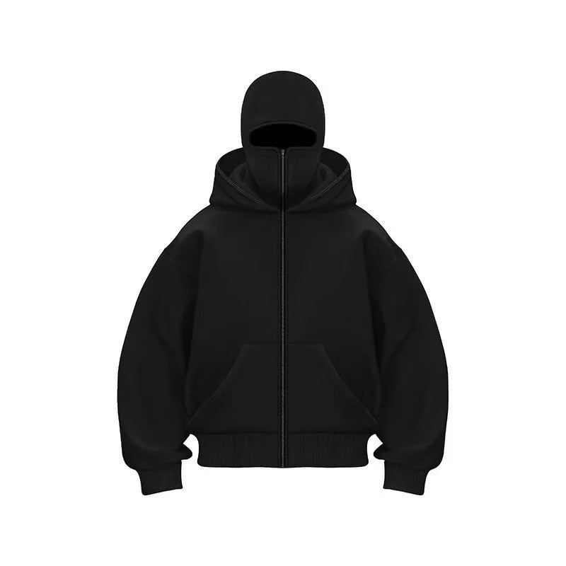 2025 Hot New Men's Balaclava Hoodies Half Zip Up Pullover Double Hooded Fleece Sweatshirt Unisex Fall Winter Outfits For Men