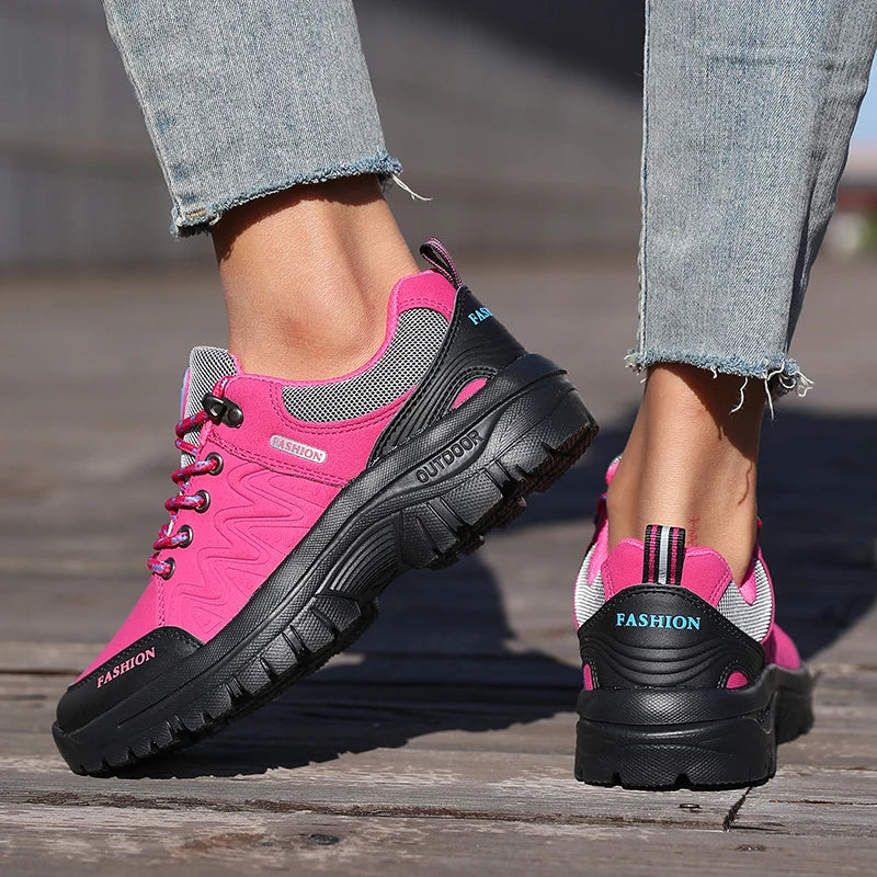 Ladies' Outdoor Hiking Shoes with Black and Pink Non Slip Soles Fashionable Sports Shoes Breathable Mesh Running Hiking Boots - Free Item Weekend (50% off).