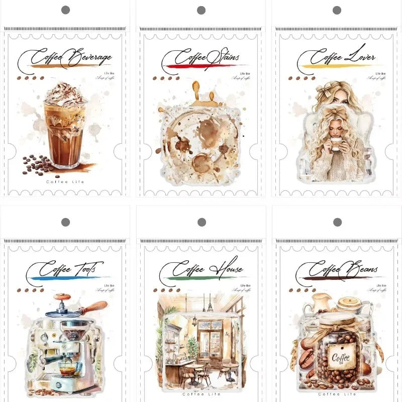1pack/3pack Supplies Background Scrapbook Handbook Landscape Decoration Material Coffee Life PET Sticker Stickers 150*91mm