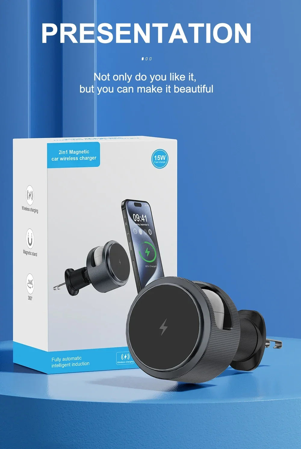 Magnetic 2 In 1 Car Wireless Charger Car Phone Holder Fast Charging Station Mount For  iPhone 16 15 14 13 12 Pro Max Airpods