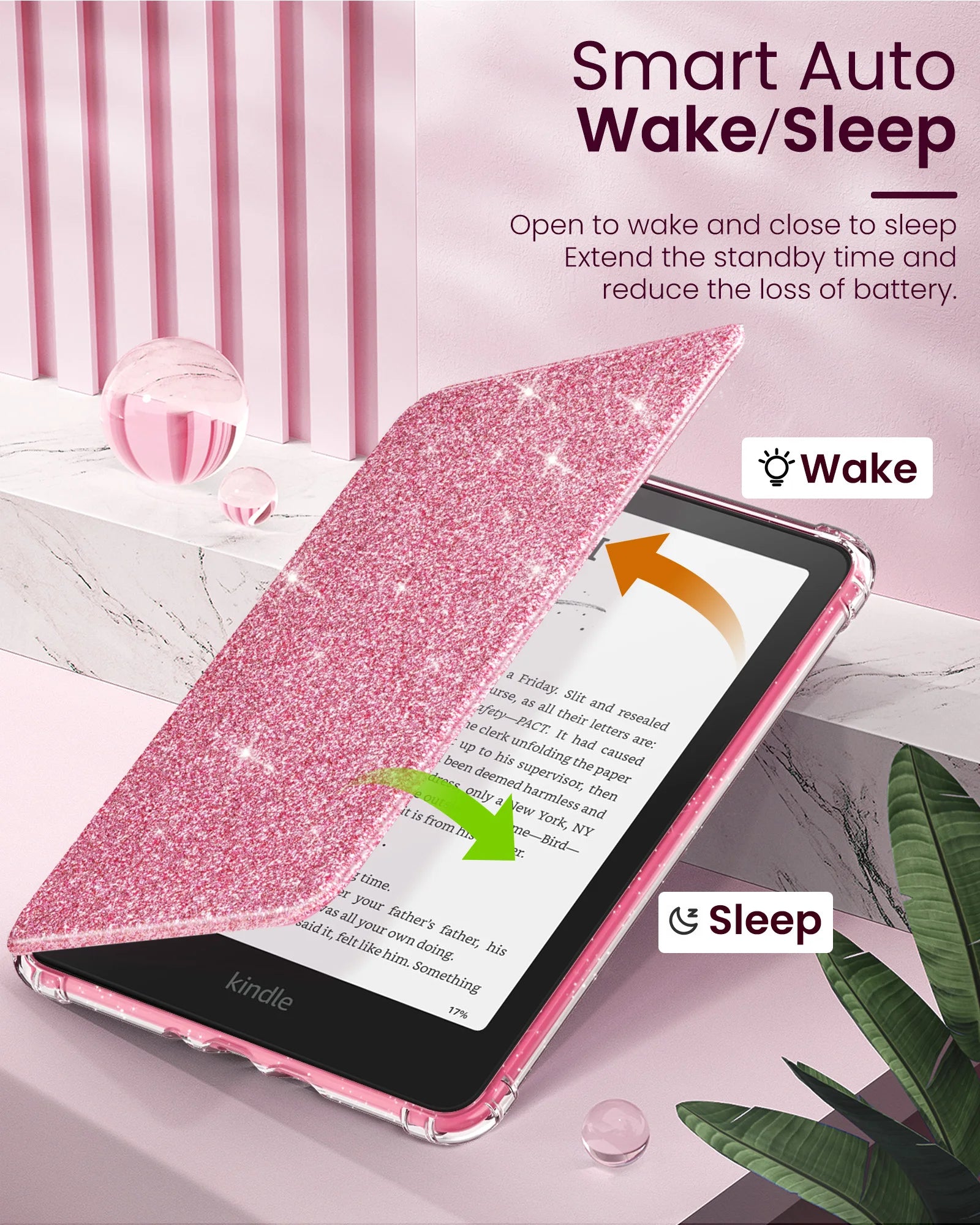 Case for 7" Kindle Paperwhite 2024 12th Gen Ultra Clear Soft Flexible Glitter TPU Back Cover Light Shell with Auto Wake/Sleep
