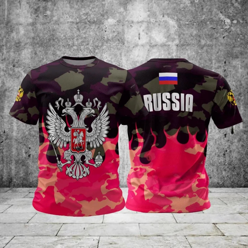 Russia Flag Map Pattern T Shirt For Men National Emblem 3D Printed T-Shirts Summer Casual Round Neck Tees Loose Short Sleeve Top