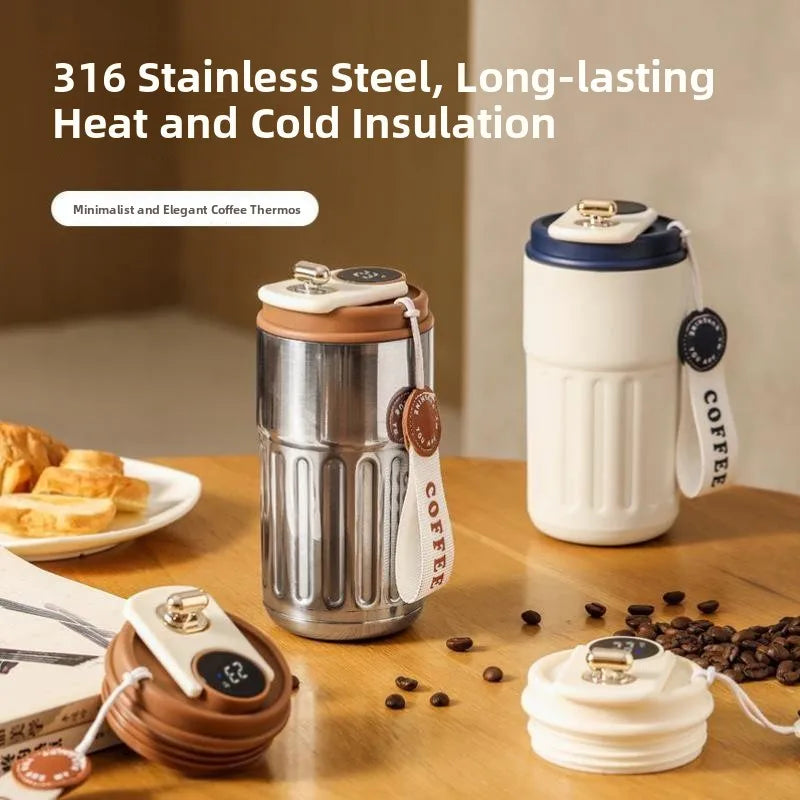 Travel Smart Temperature Measurement Insulated Stainless Steel 316 Coffee Cup Portable Car Companion High Aesthetic Value