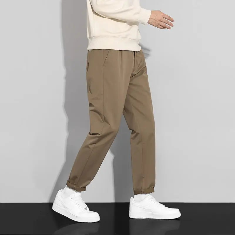 Men's Khaki Casual Trousers Slim Fit Tapered Leg Business Daily Pants