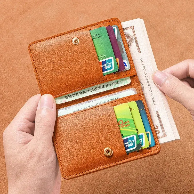 Leather Small Wallet for Men Short Simple Women's Purse Fashion Ultra Thin Credit Card Bag Coin Purse - Free Item