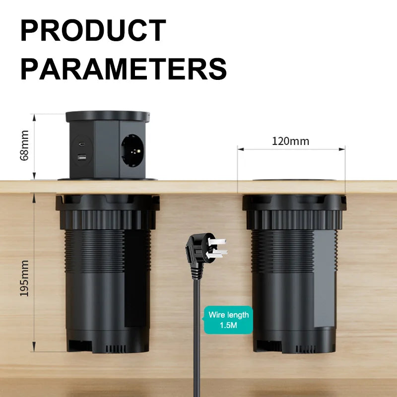 YINKA  Pop Up Table Socket Lifting Socket, USB Type-C Outlet, EU Socket, 15W Wireless Charge, Desktop Hidden Lifting Socket