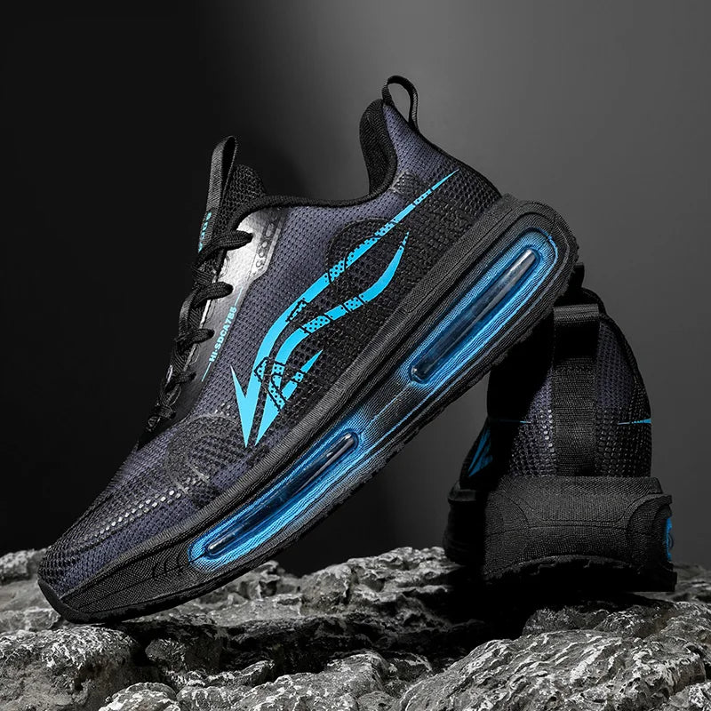 Men's Breathable Running Shoes for All Seasons - Shock-Absorbing Sole, Non-Slip Grip, Geometric Stripe Design, Suitable for Outdoor Jogging, Gym, and Casual Wear