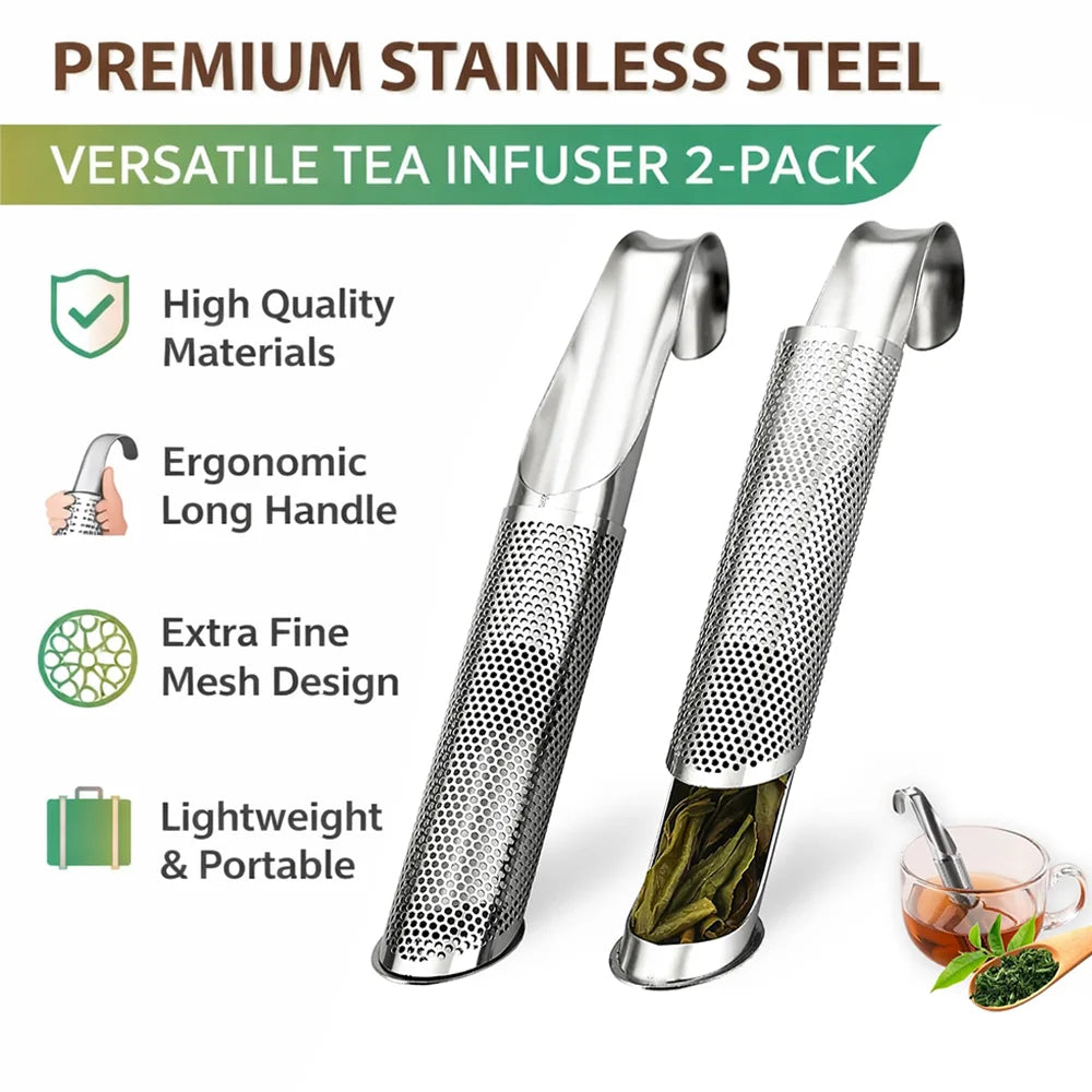 Portable Stainless Steel Tea Maker Brewer with Long Handle Tea Spoon Filter Creative Piping Design for Home Use