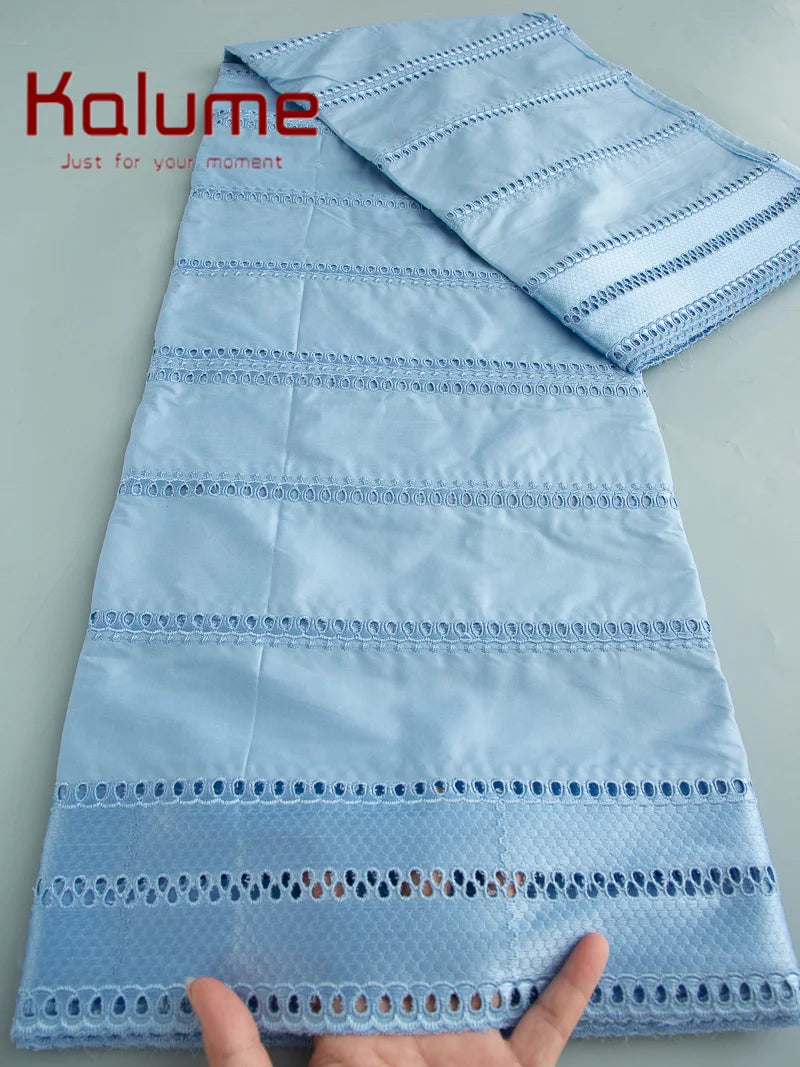 Kalume African Soft Cotton Fabric Dubai Lace Fabrics High Quality Material African Fabric for Sewing Man Suit Cloth 5Yards F4517