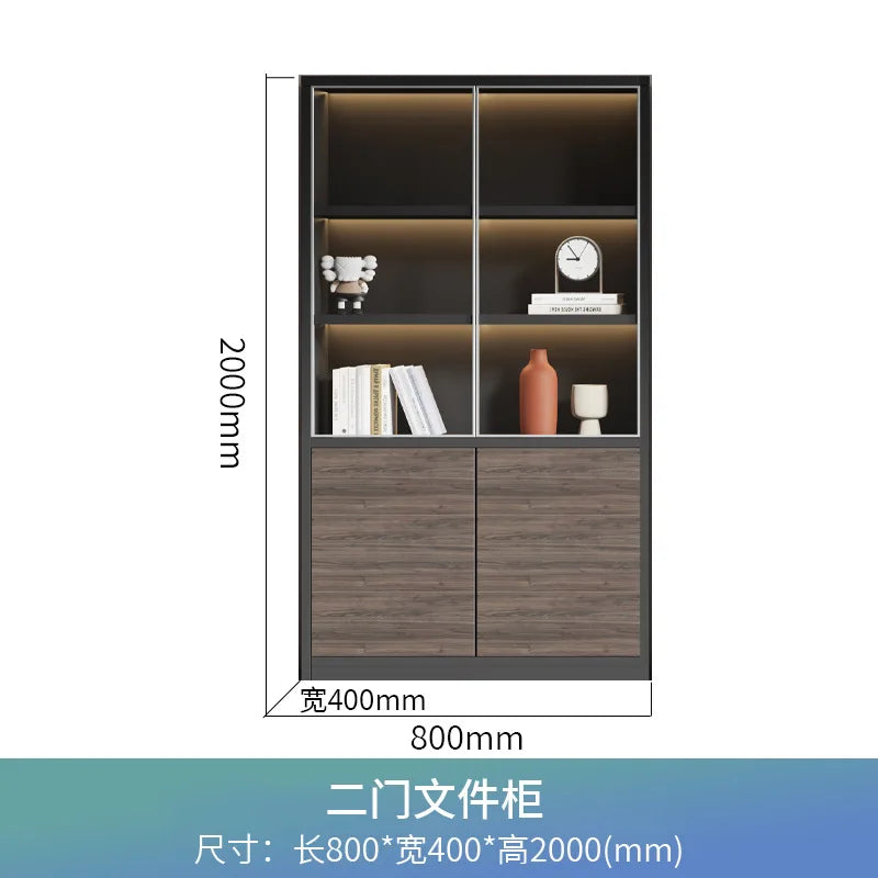 File Cabinet Wooden Office Bookcase Boss Background Cabinet Data Cabinet Locker Simple Modern Glass Door Against The Wall