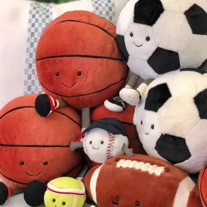 Cute Sports Ball Plush Series Soccer Basketball Tennis Soft Doll Keychain Bag Charm Stress Relief Kawaii Collectible Gift