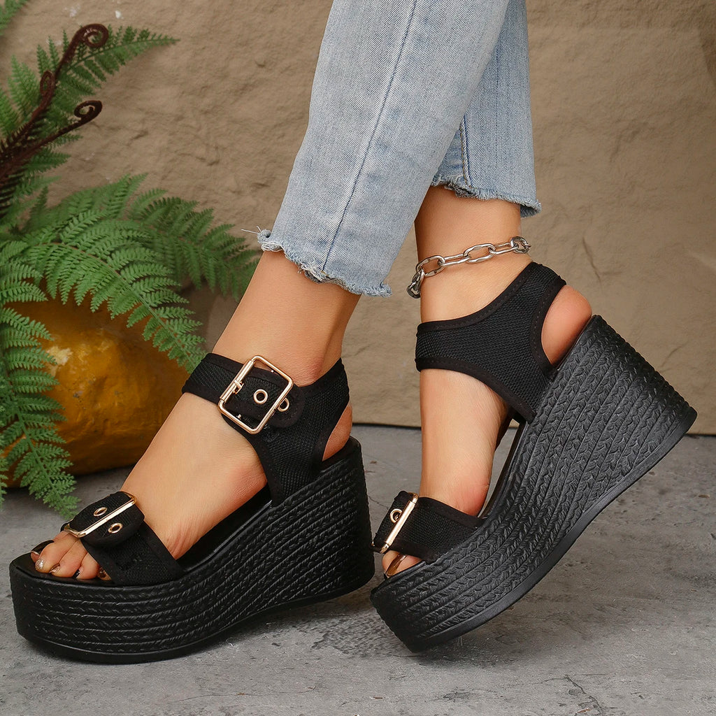 Women Wedge Sandals Thick Bottom Retro Open Toe Ladies Shoes Fashion Platform Plus Size High Heels Sandals Sandalias De Mujer - Free Item Weekend (50% off).