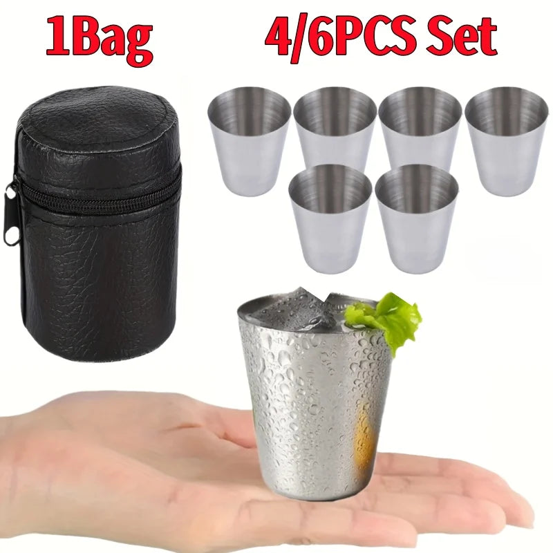 4/6pcs Stainless Steel Mini Cups Set Portable Whiskey Glasses with Case for Outdoor Picnics and Party Drinkware Multipurpose Use