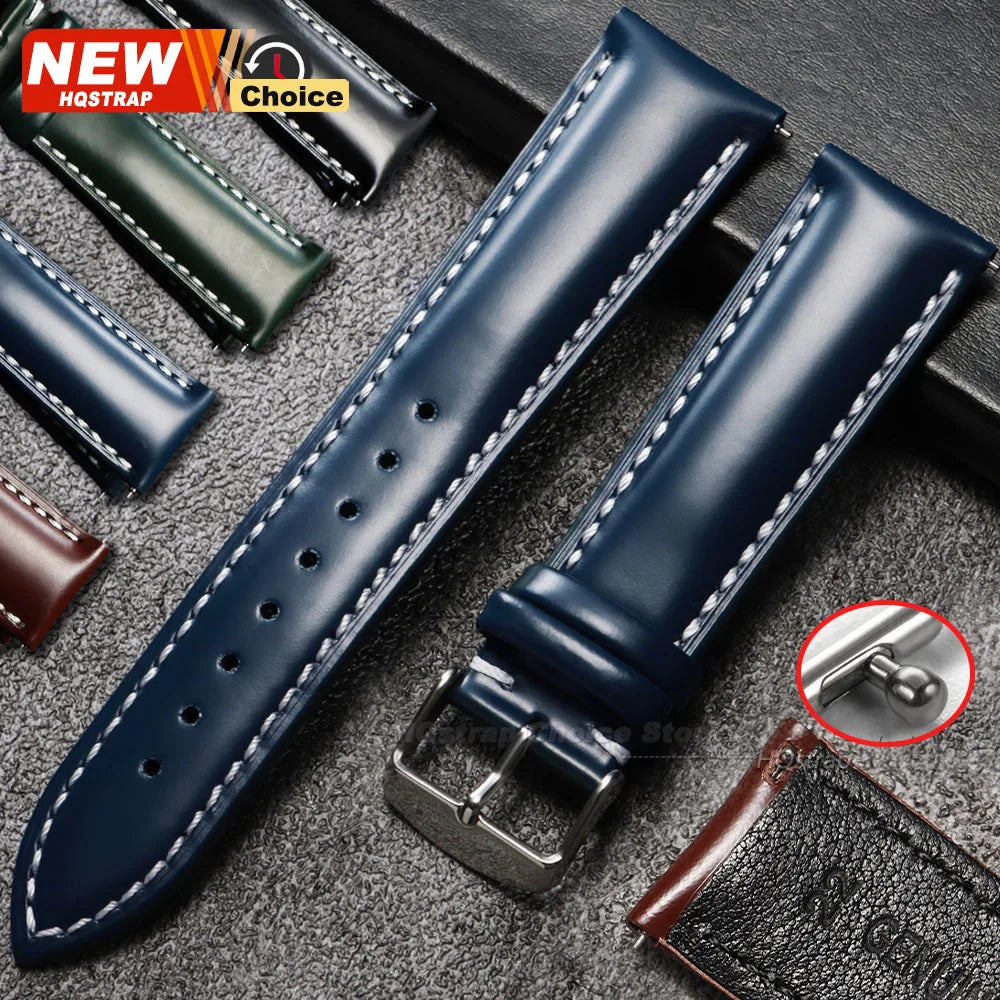 New Oil-glossy Stitching Leather Watchband Soft Band Wrist Strap 20mm 22mm Quick Release Bracelet Women Men Waterproof Wristband - Free Item Weekend (50% off).