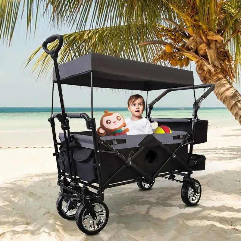 Outdoor Camping Vehicle with Shed, Multifunctional, Installation Free, Foldable Pole Camping Vehicle, Portable Shopping Cart
