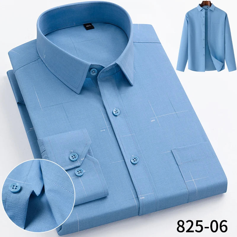 Fashion Casual Solid Strip Casual Shirts For Men Dress Shirts Long Sleeve Shirts Classic Bamboo Fabric Male Social Office Shirts