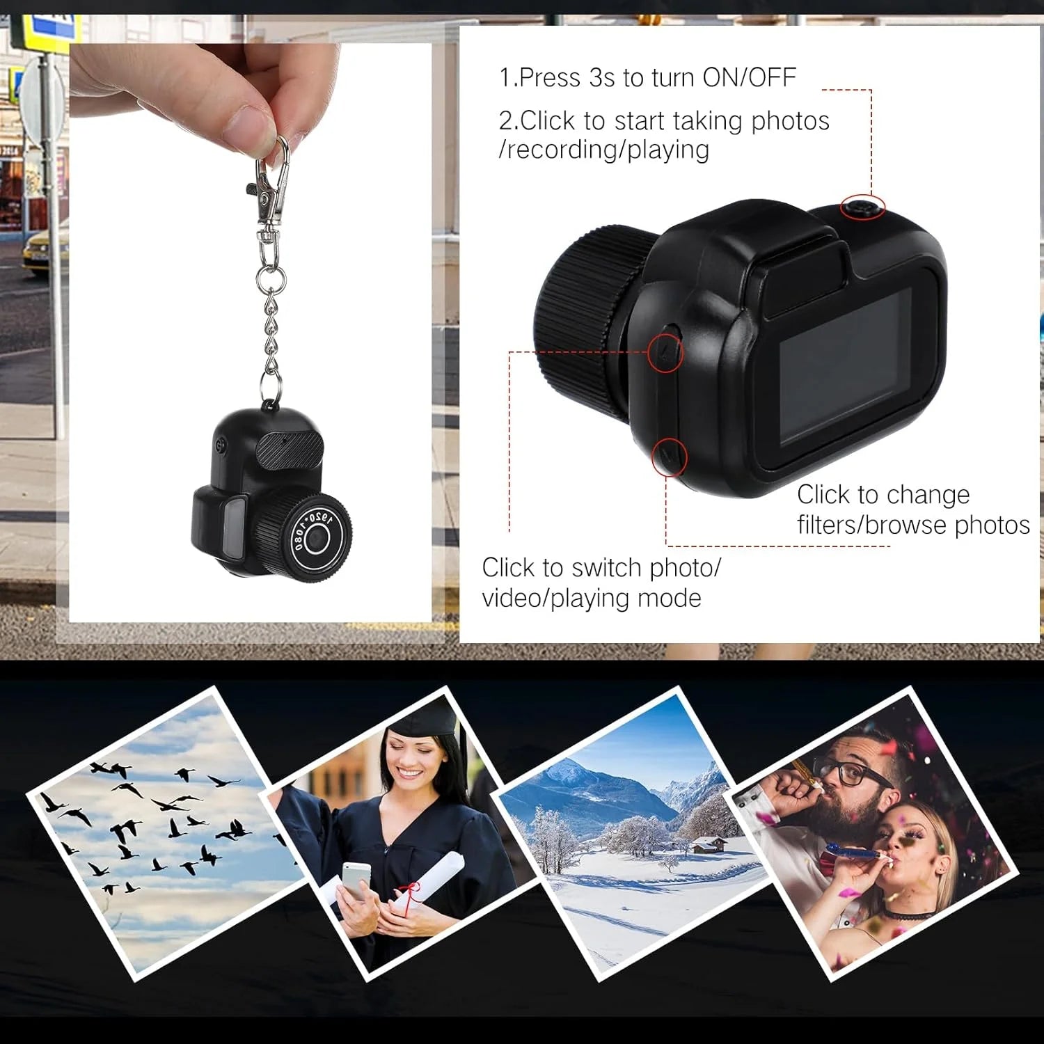 Retro Mini Camera with Screen Indoor Home Outdoor 1080p HD Portable Very Small Camera Video  Support TF Card Holiday Gifts