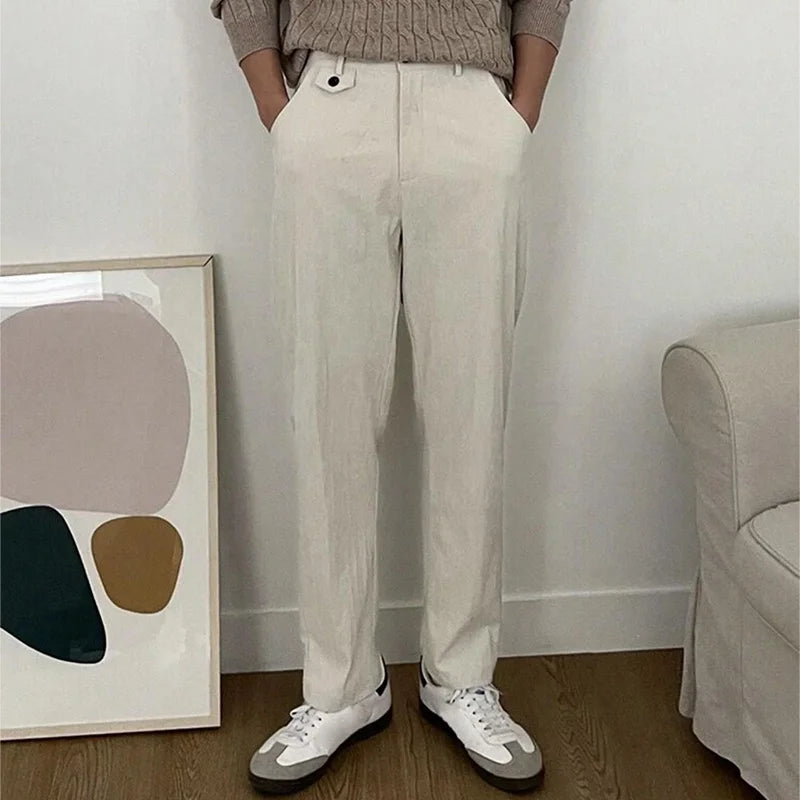 New Men's Drapey Dress Pants, Slightly Tapered, Loose Fit, Korean Style, Elegant and Casual, Solid Color, with a High-End Drape Effect