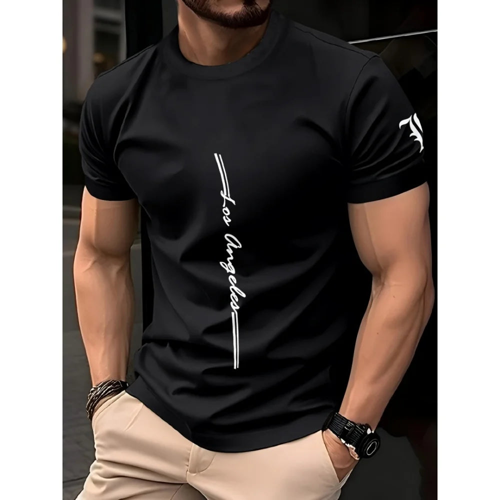 Summer Men's Minimalist T-Shirt Casual Loose Training Graphic Line Print O-Neck Short Sleeve Comfortable T-Shirt Tops Streetwear