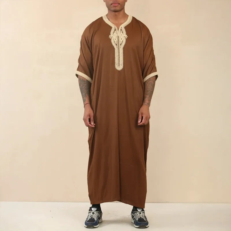 Arab Islamic Embroidered Kaftan Robe with Side Pockets Men Women