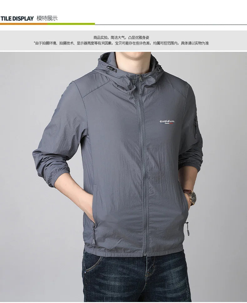 Men's Summer UPF90+ Sun Protection Jacket Ultra-Light Thin Skin Coats Men Breathable UV Proof Fishing Ice Silk Sunscreen Coat