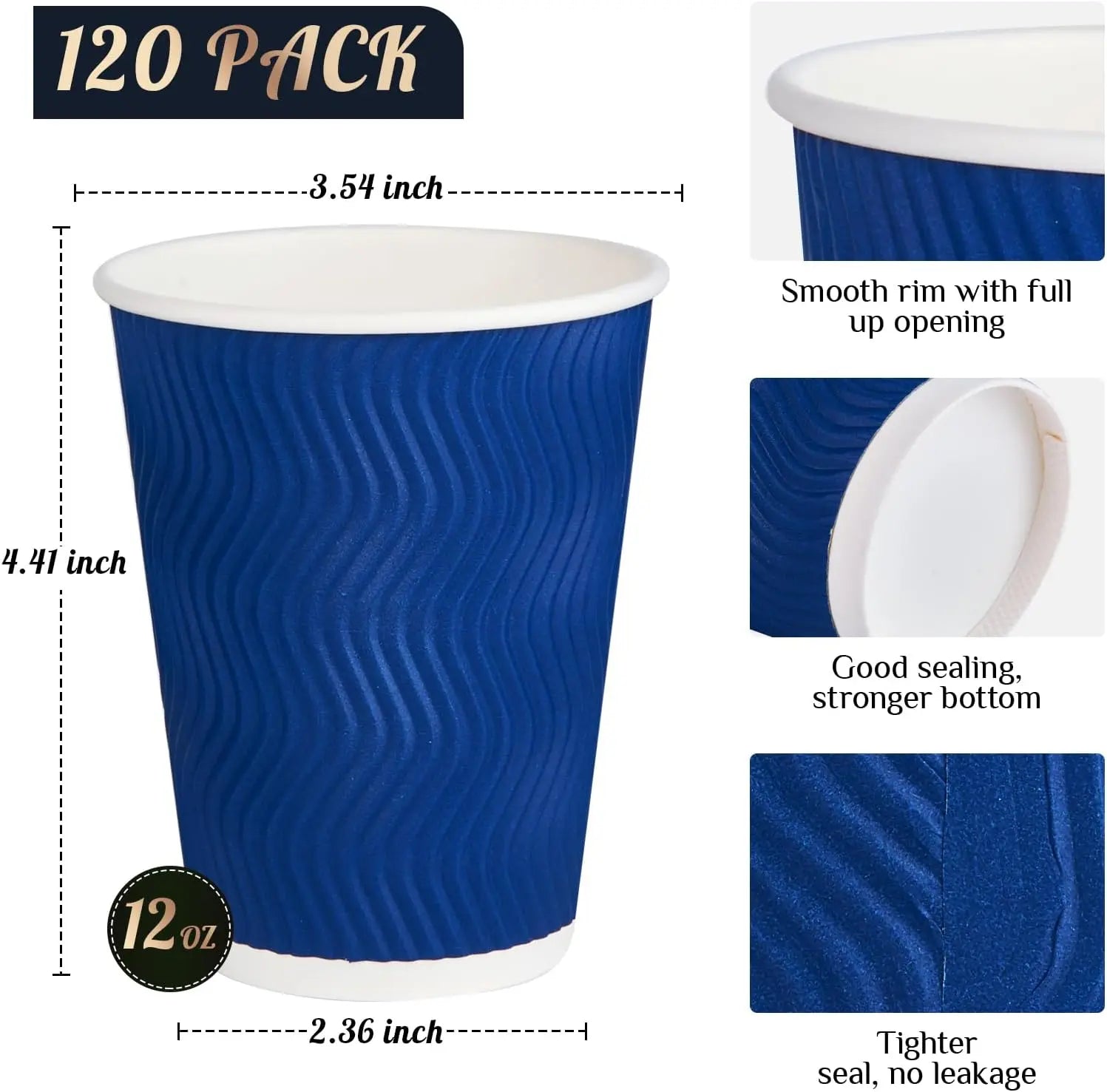 50 Pack 12 oz Disposable Coffee Cups with Lids To-Go Paper Coffee Cups for Hot Beverage Chocolate and Cocoa Coffee Bar Shop