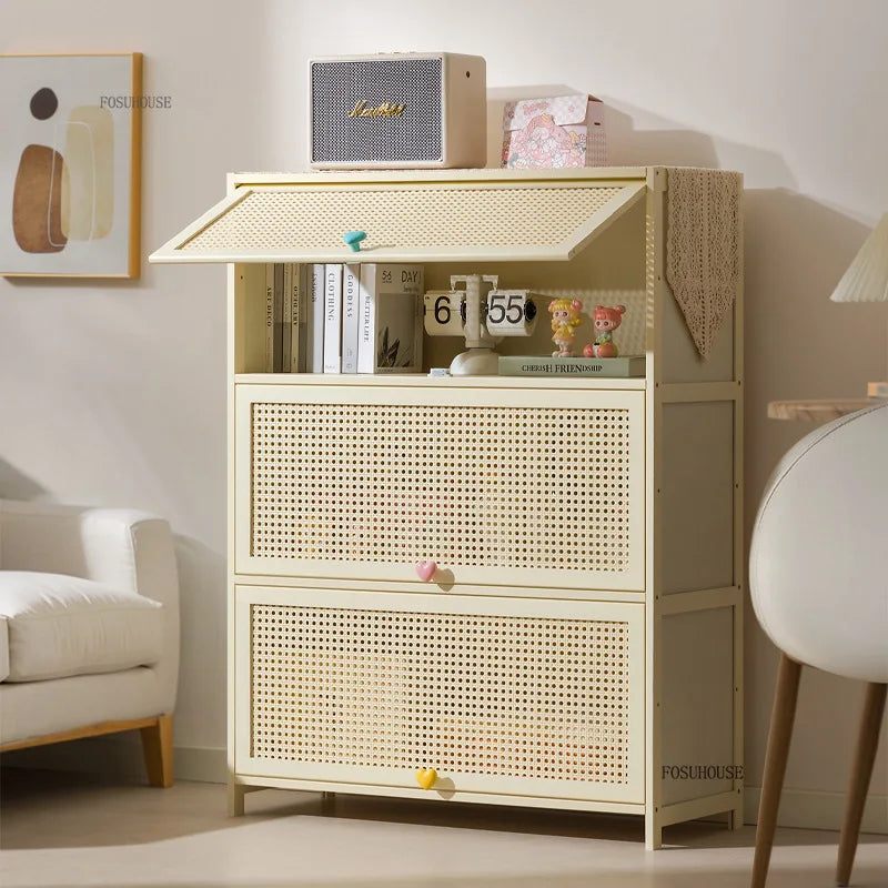 Cream Style Living Room Cabinets Household Bookcase with Door Storage Cabinet Floor Rack Wall Storage Cabinet Home Furniture