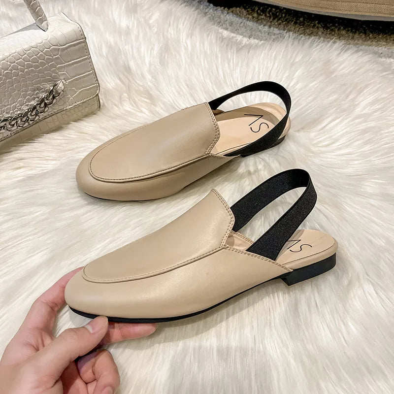 Rear elastic belt half slippers women summer wear Muller shoes 2023 new flat sandals