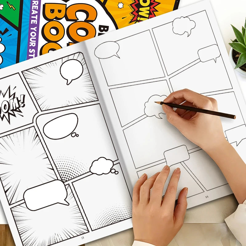 Collage-Style Hand-Drawn Comic Drawing Book, Blank Comic Doodle Drawing Book, Adult Stress-Relief Drawing Practice Book, Use Imagination to Complete Drawings and Turn Them into Complete Stories, 32 Blank Pages for Collage, Su