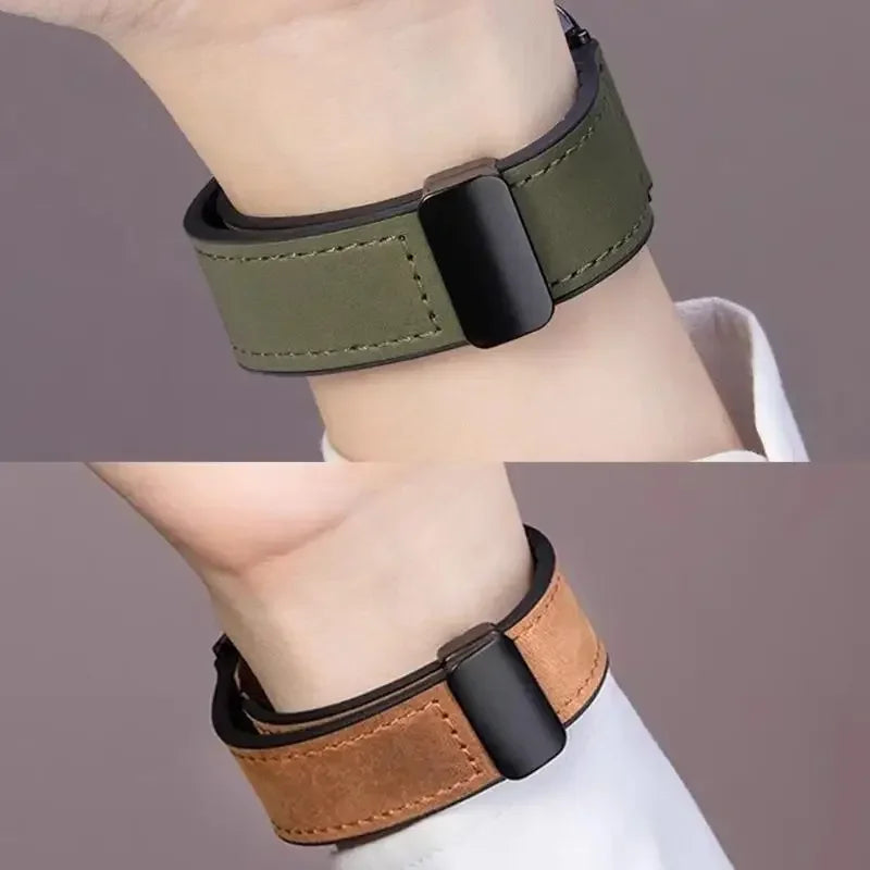 Leather+Silicone Band for Garmin Approach S50 Forerunner 55 165 265 965 970 570 42/47mm Magnetic Bracelet band Garmin Active 6 5