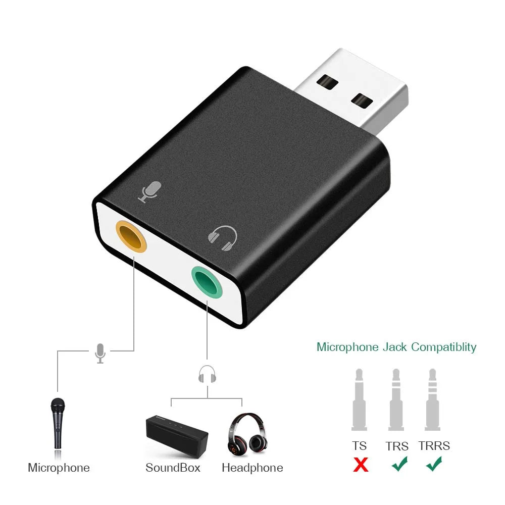 USB Sound Card 7.1 External USB to Jack 3.5mm Headphone Adapter Stereo Audio Mic Sound Card for PC Computer Laptop