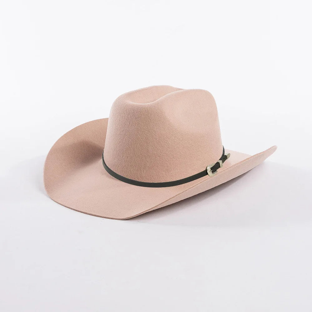 USPOP Vintage Wide Brim Wool Cowboy Hat for Men UnIsex Western Outback Fedora with Buckle Band Adjustable Size S-XL